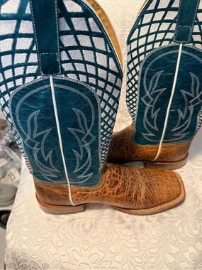 HP Teal Blue and Brown Western Cowboy Boots